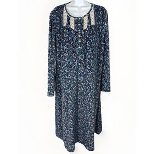 Secret Treasures XL Floral Nightgown Lace Button Front Long Sleeve